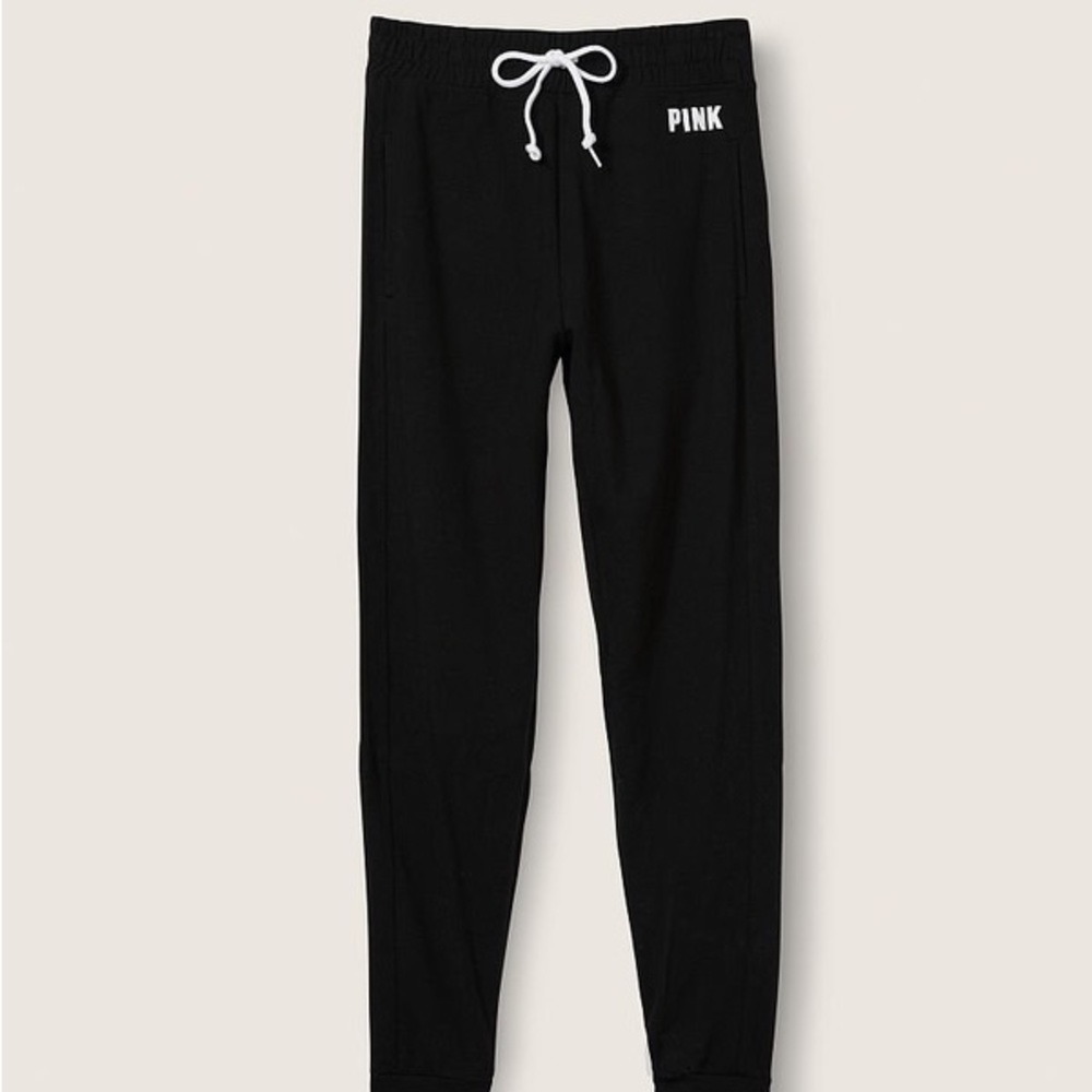 PINK Cotton High Waist Joggers in Black